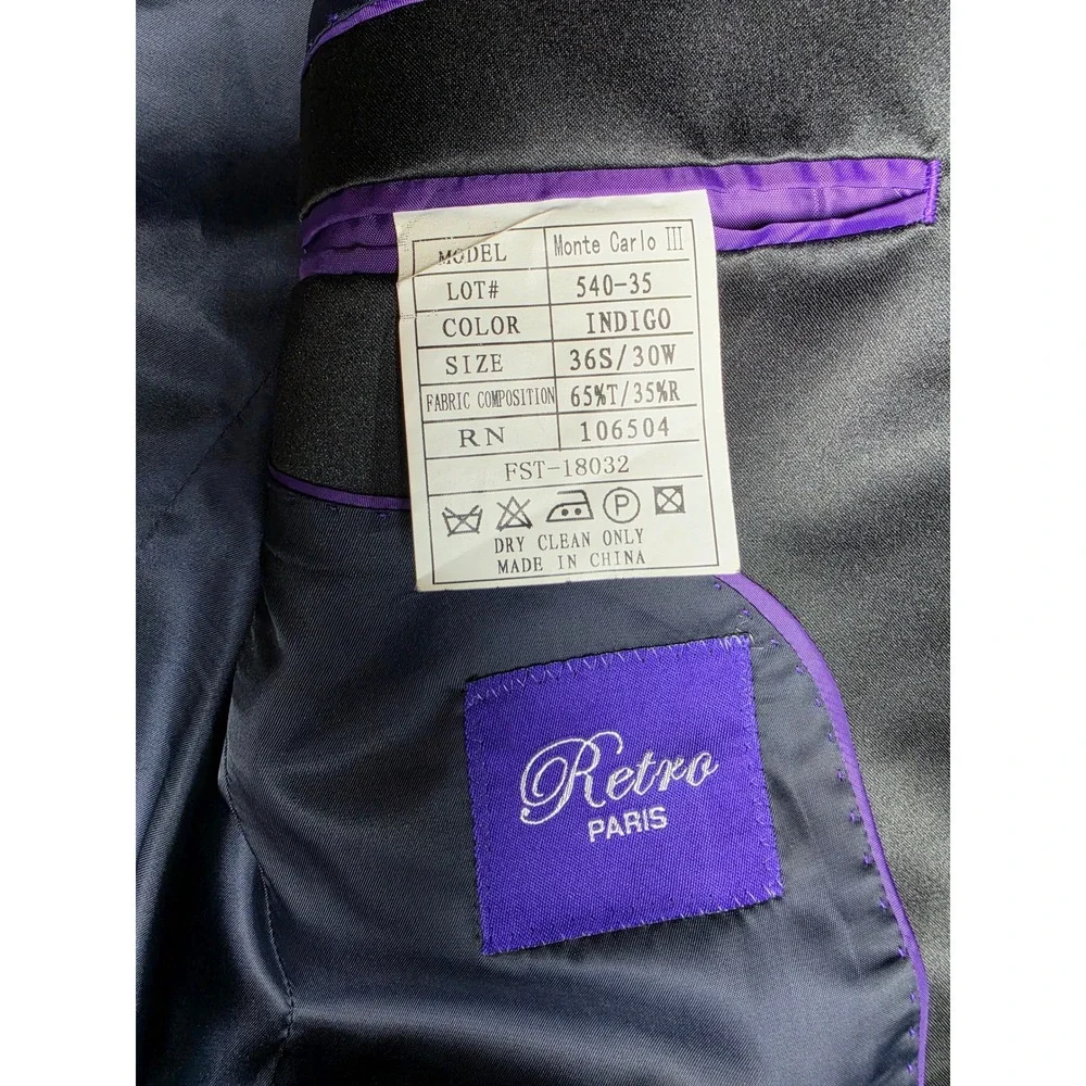 Retro Paris Monte Carlo III Blazer Indigo Blue Orange Floral Damask Tuxedo 36S